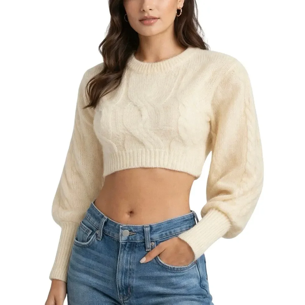 Greta Boldini Eclaire Ivory Mohair Merino Wool Balloon Sleeve Sweater XS Italy